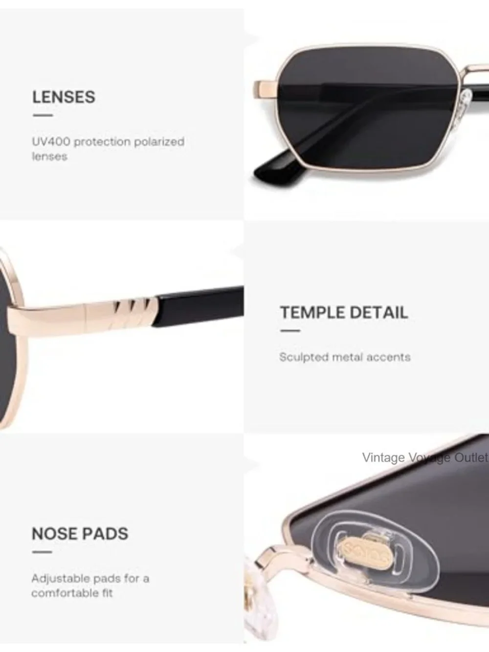 Retro Rectangle Polarized Sunglasses UV400 Women Men Metal Frame